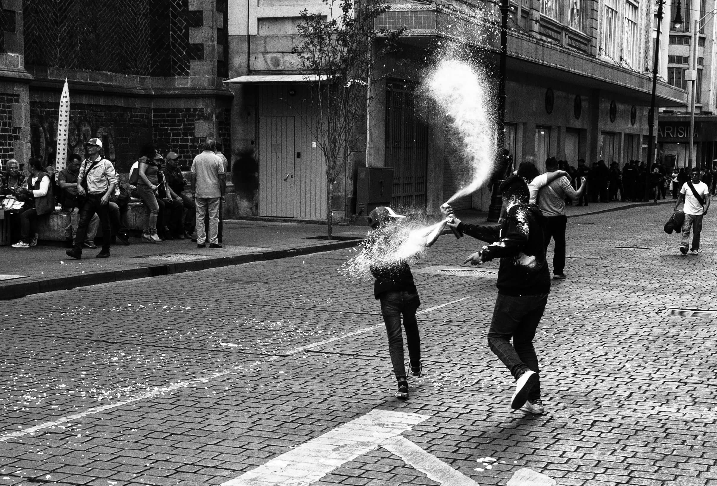 Kids are having fun in the streets of Centro Historico of the Independence Day.