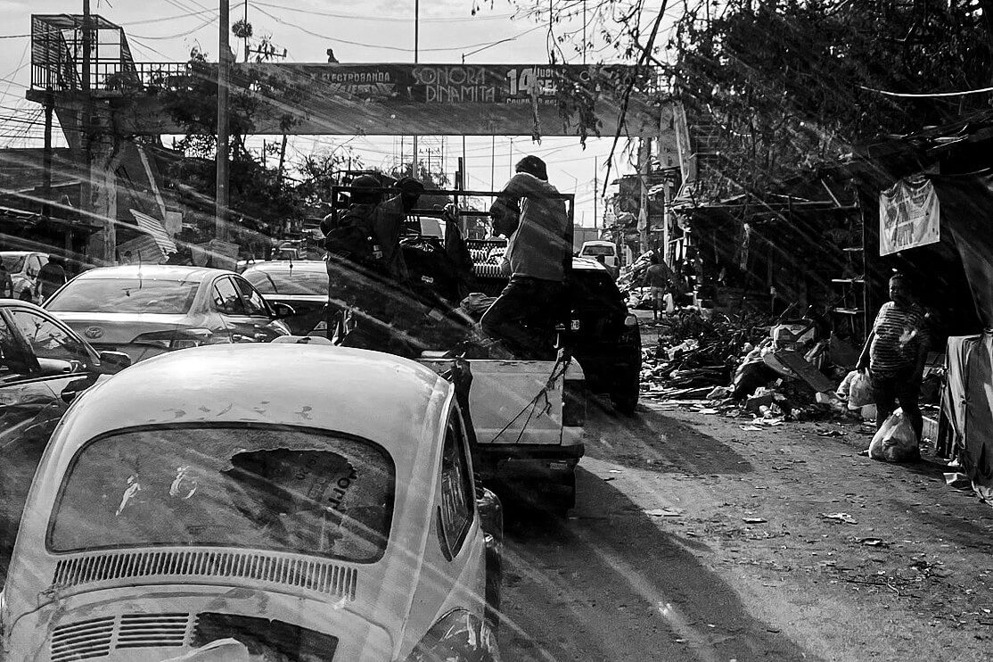 The traffic queues forming in the streets of damaged Acapulco.